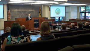  Presentations were made in the Jacob Burns Moot Courtroom in the Law School